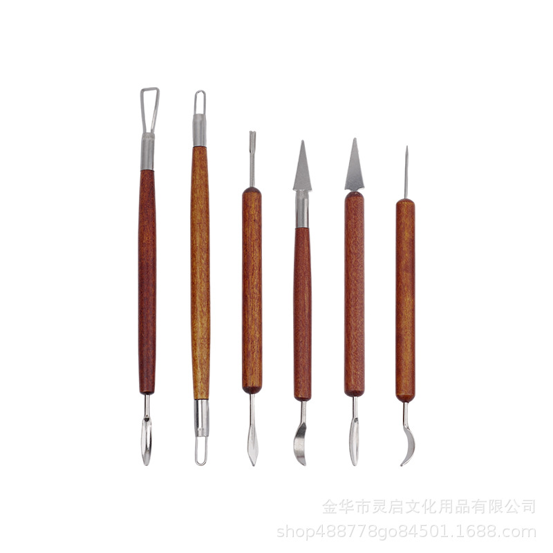 Herramientas de cerámica transfronterizas seis piezas de madera de barro de cerámica DIY herramientas de modelado de escultura cuchillo de corte de embrión cuchillo de barro herramientas de modelado