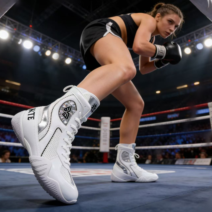 Professional Boxing Training Shoes, High-Top, Comfortable, for Martial Arts and Fitness, Men's Indoor Sparring and Fighting-Specific Sports Shoes