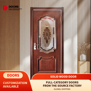 Solid Wood Door + Art Glass Solid Wood Door Paint Set Door Modern Simple Entrance Door Foreign Trade Cross-Border