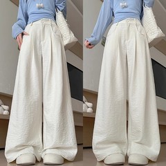 跨境蓝色西装阔腿裤女2025春夏薄款奶芙垂感慵懒风高腰休闲山本裤