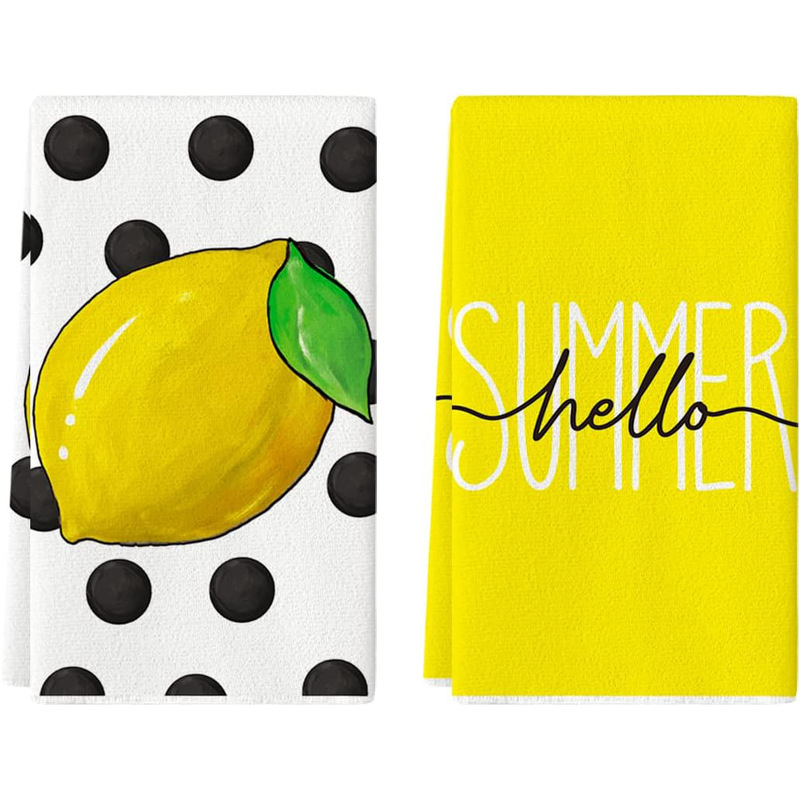 Polka Dot Lemon hello summer kitchen towel dish towel seasonal holiday decorative hand towel