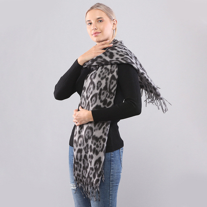 New Autumn and Winter Long Scarf with Leopard Print Tassels Double-sided Air-conditioned Room for Warmth Thickened Outer Layer with Shawl_voghion.com