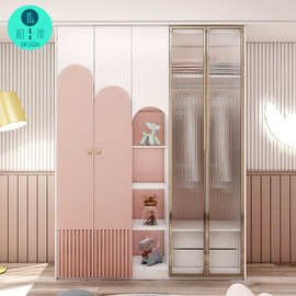 K532儿童衣柜实木女孩粉色现代简约家用卧室两门三门四门儿童房衣