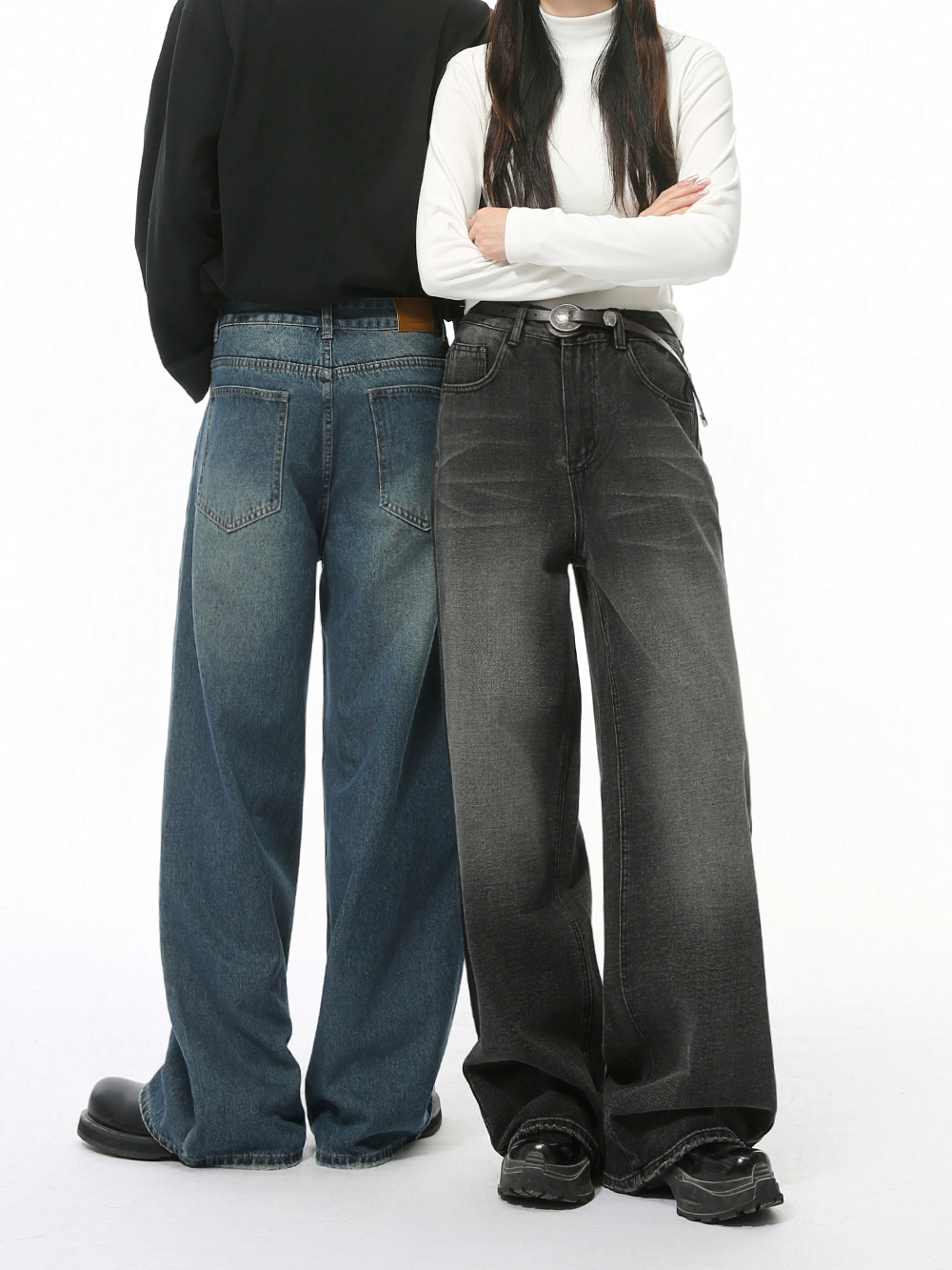 MTLCLOTHES Hombres| Nuevos productos de invierno estadounidenses de lavado de agua vibe piernas anchas rectas de limpieza jeans blancos