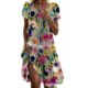 2025 new cross-border foreign trade European and American women's Amazon round neck short sleeve digital positioning printing in stock dress