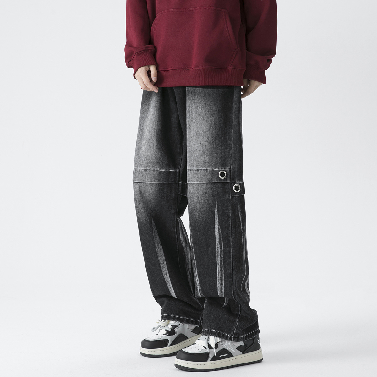 Men's Jeans Patchwork Tie Dye Gradient Loose Straight Leg Pants_voghion.com