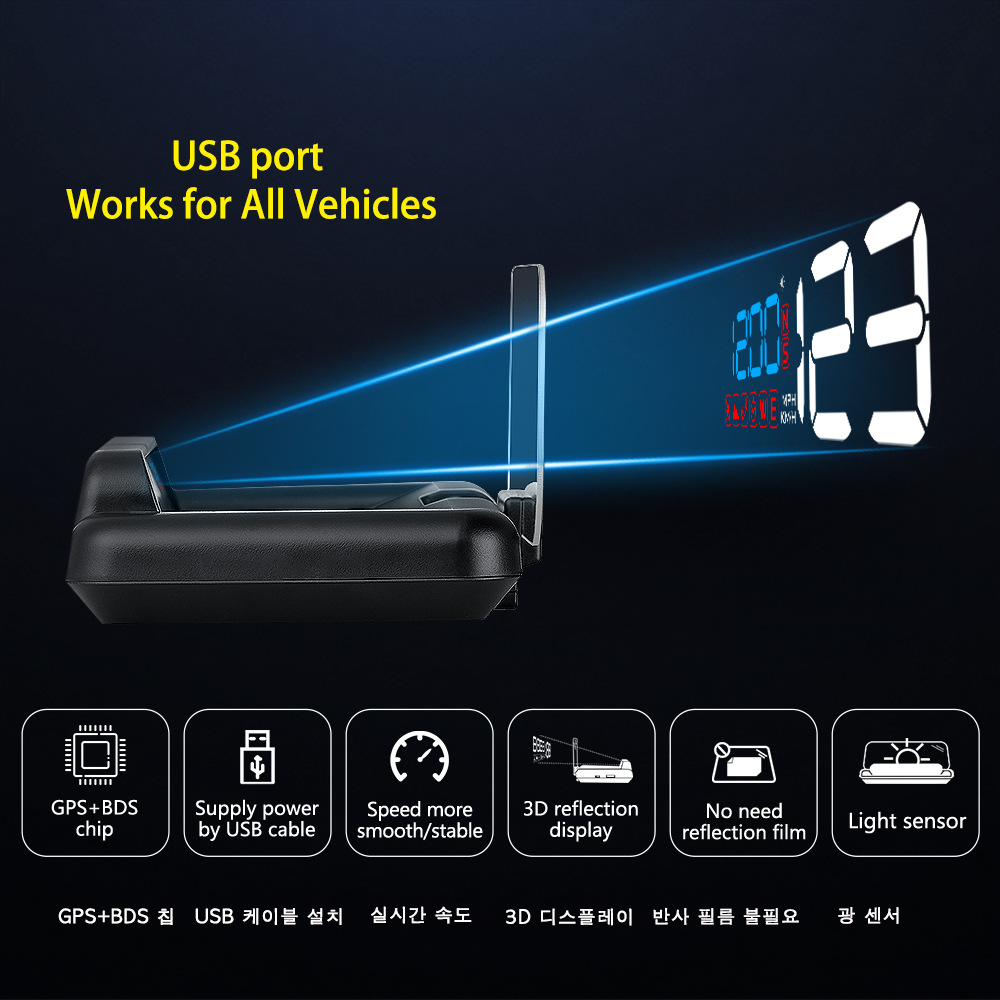 Hud Head-Up Display High-Definition Gps Speedometer Projection Car-Mounted Hud Speedometer Kmh/Mph Cross-Border Exclusive Supply