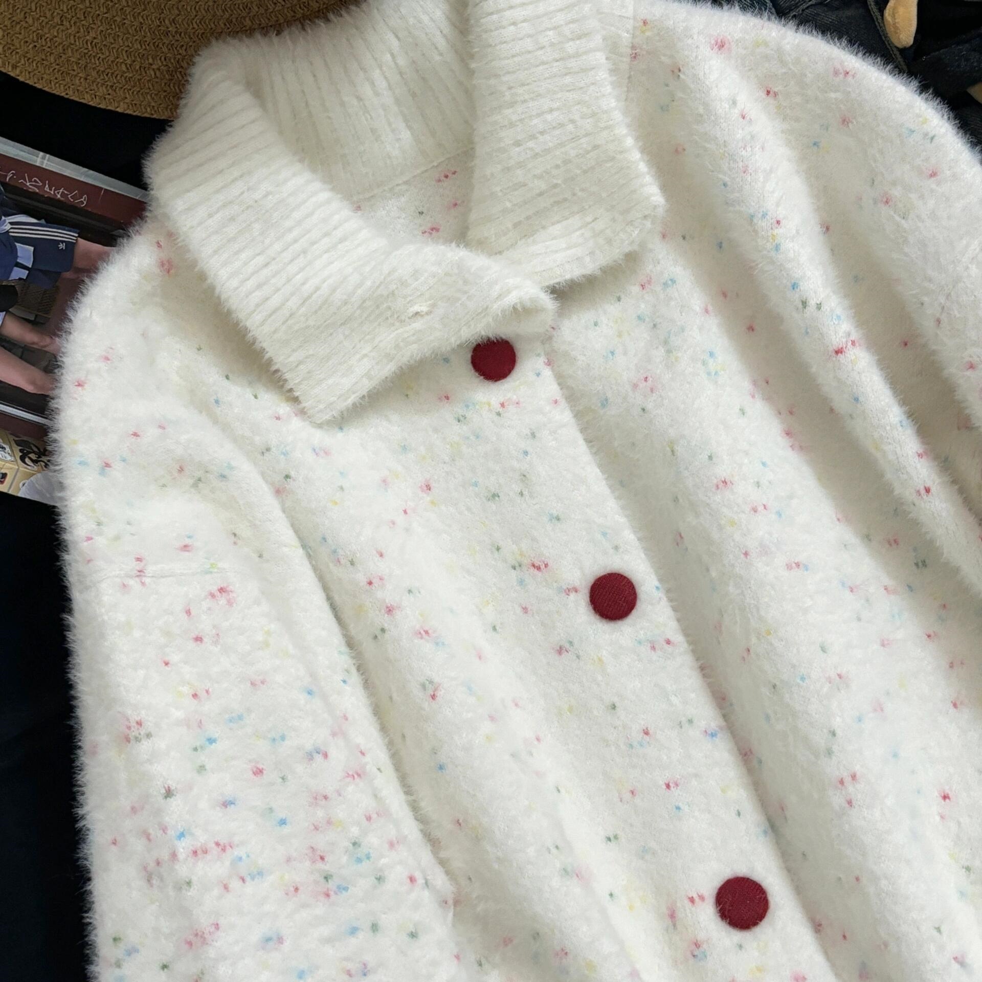 韩系慵懒风高领白色针织开衫女秋冬新款加厚毛衣外套显瘦小众上衣