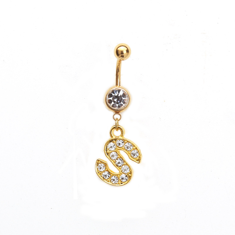 Oro letras inglesas A- Z anti-alergia cuerpo piercing joyería de las mujeres ombligo clavo ombligo anillo AliExpress deseo