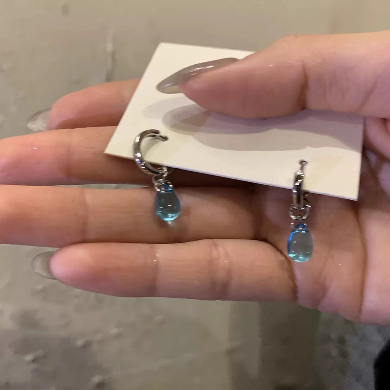 海蓝小姐！个性时尚蓝色水滴柔美耳环女气质耳饰品中长款耳坠耳圈|undefined