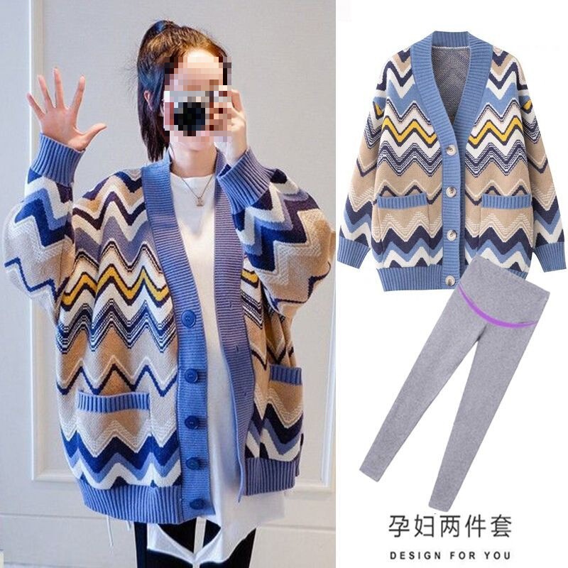 Western-Style Maternity Spring & Fall Suits, Fashionable Korean-Style Large-Size Loose Sweater Jackets, Women's Cardigans, Winter Tops