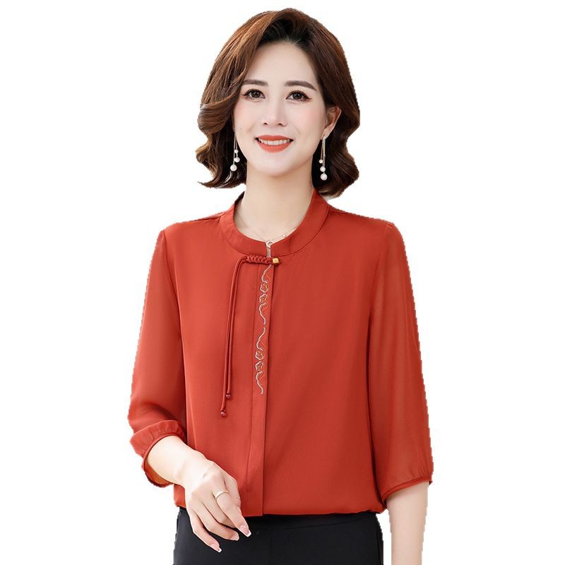 Mother's 2025 Shirt Spring and Autumn New Middle-aged Women's Loose Top Embroidery National Style Fashion