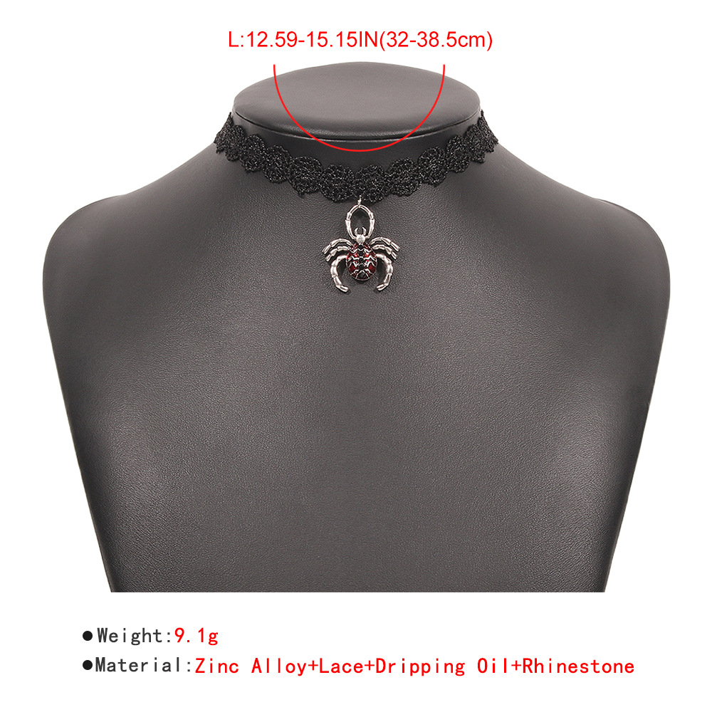 N9237 European And American Style Short Collar Choker Lace Creative Spider Pendant Necklace Wansheng Carnival Personalized Necklace display picture 5