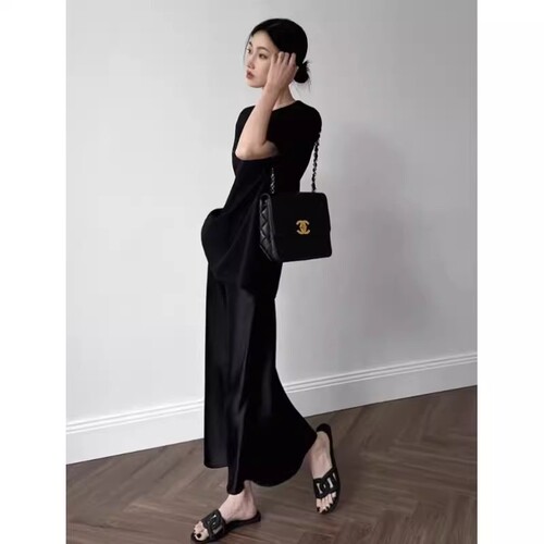 Smooth Imported Tri-Acetate Satin Straight Mini A-Line Summer Dress with Breathable Fish-Tail Hem for Plus Size