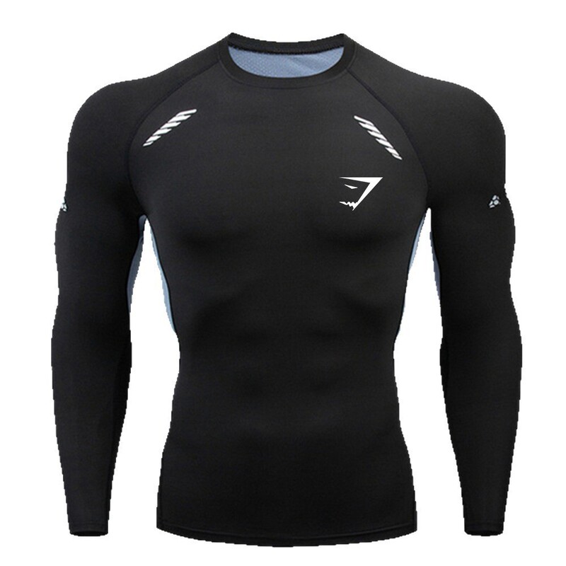 Gymshark Shark Quick-Drying Tight-Fitting Long-Sleeved Sportswear High-Elastic Breathable Training Compression Clothing Running Fitness Clothing