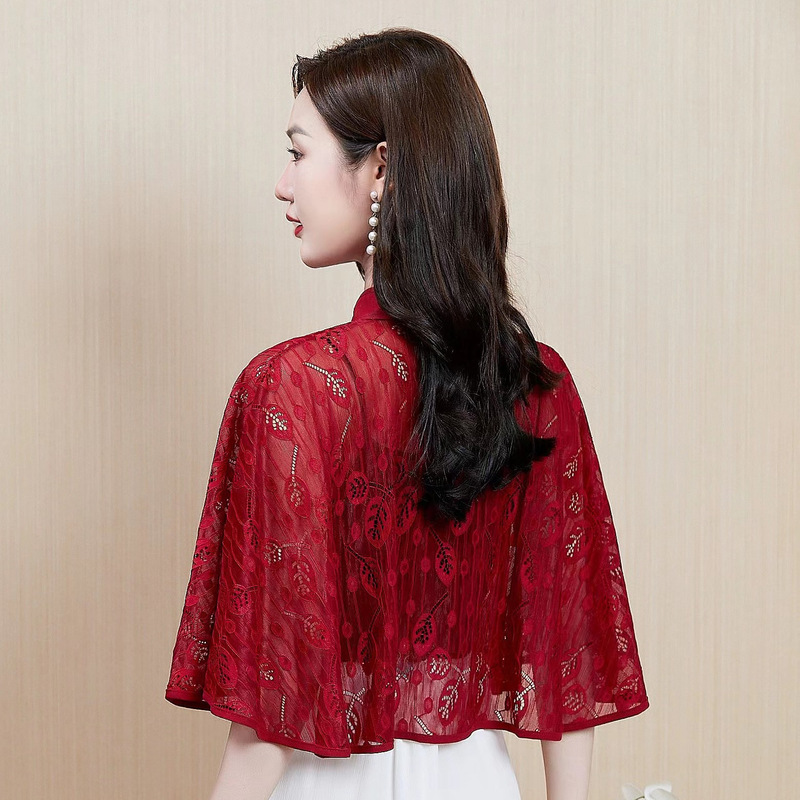 Cheongsam Small Shawl Summer Dress Thin Lace Jacket Cape Outer Cardigan Short Sunscreen Clothing for Women