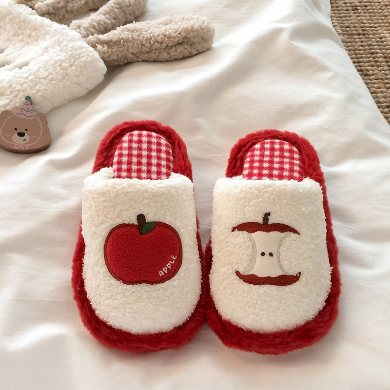 Cotton Slippers for Women in Winter, Cute Red Apple Girl Heart, Simple Furry Shoes, Home Floor Non-Slip Confinement Shoes Wholesale Cotton Slippers for Women in Winter, Cute Red Apple Girl Heart, Simple Furry Shoes, Home Floor Non-Slip Confinement Shoes Wholesale