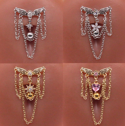 Gaby European and American cross-border star inverted navel ring chain navel ring navel ornaments navel nail heart-shaped navel ring piercing jewelry