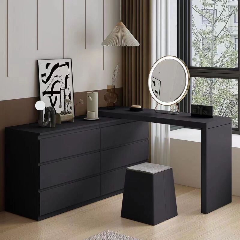 Home Black Dressing Table L-Shaped Desk Dressing Table Cupboard Integrated Large-Capacity Storage Master Bedroom Wedding Room Cabinet Makeup