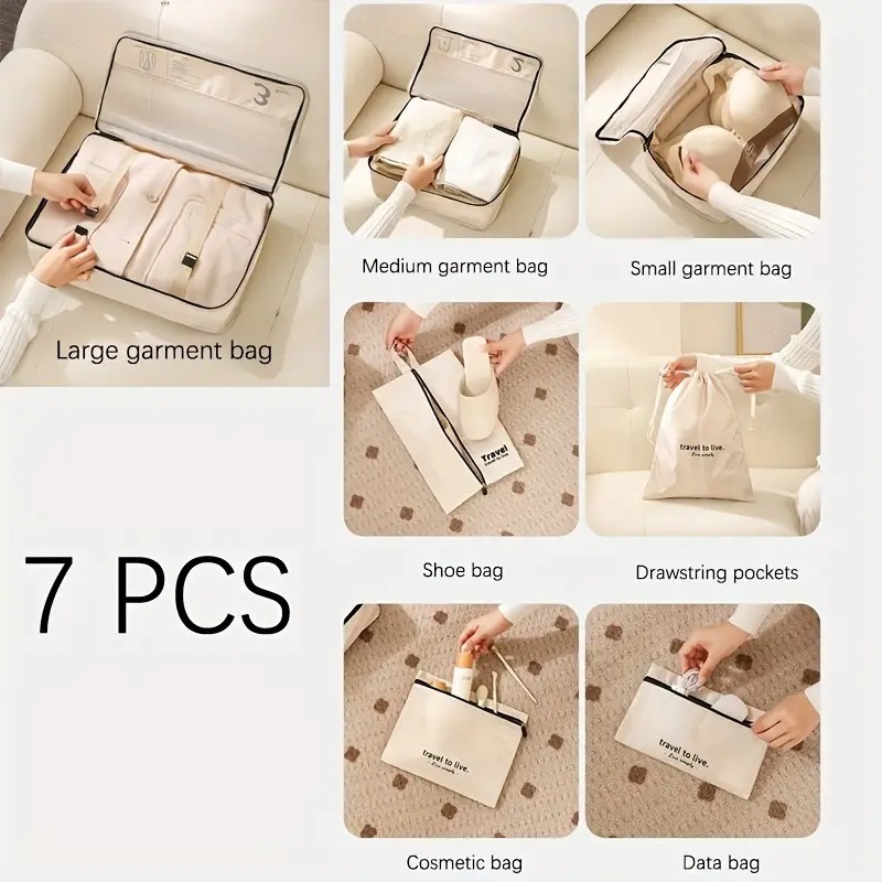 Ins-style travel storage set of seven pieces, travel and business trip convenient clothing organization and sorting bag, toothbrush and toothpaste storage bag