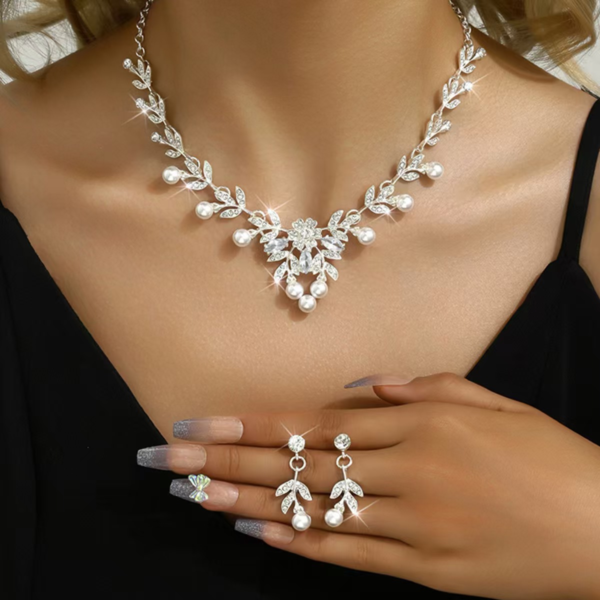 Collar de novia europeo y americano transfronterizo Vestido de novia de dos piezas Accesorios de boda Collar de novia de boda Conjunto de joyas al por mayor directo