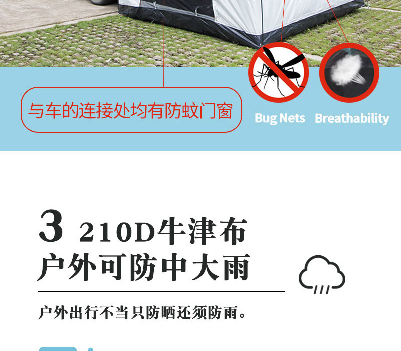 Outdoor Car Rear Tent, Multifunctional Car Extension for Self-Driving Tours, Suv Car Camping, Off-Road Vehicle Sun Protection