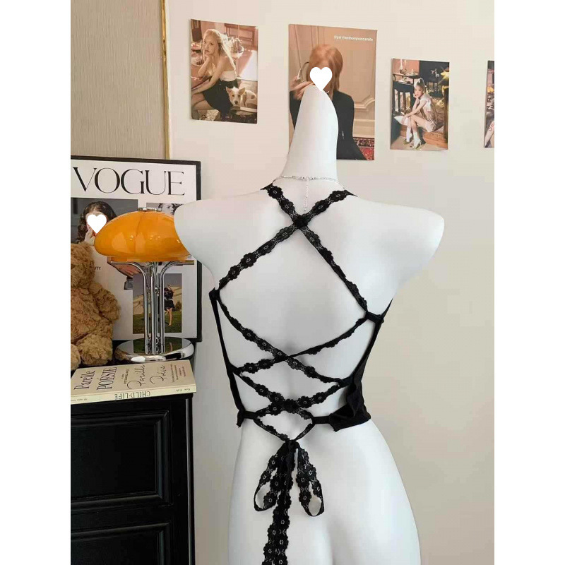 Verano nuevo puro para cruzar encaje hermoso cinturón de espalda chaleco con cojín de pecho sin usar sujetador chica caliente vestido