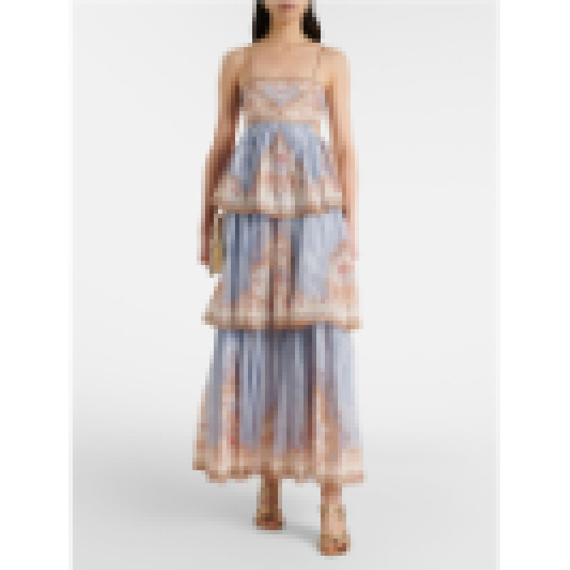 2026 European and American cross-border women's new collection: embroidered and printed multi-layered retro halterneck dress with a sexy open-back design, perfect for a vacation look