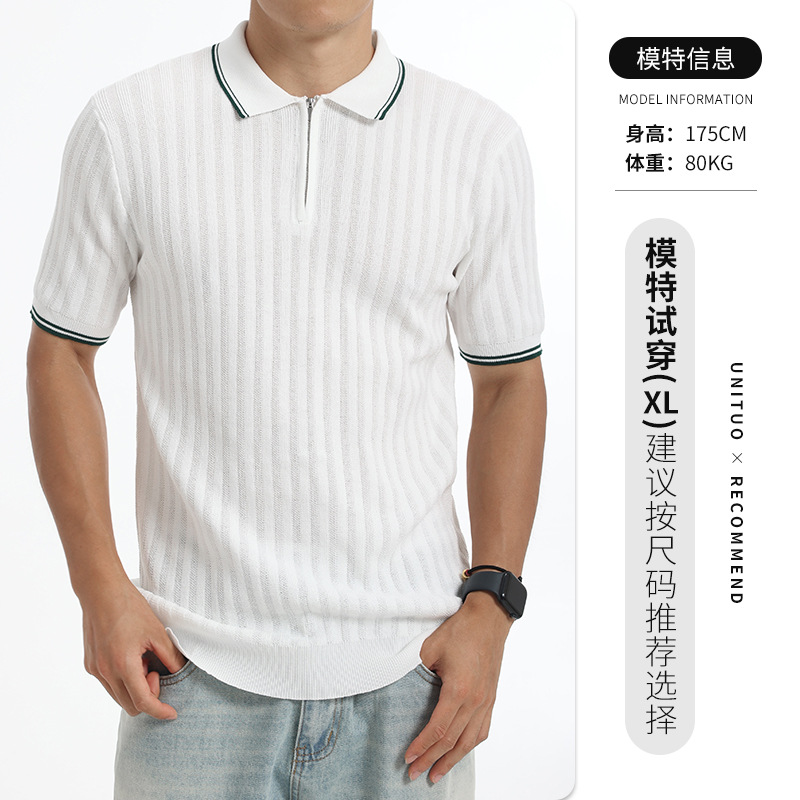 Camisas de polo de hielo de alta calidad con cremallera, camisetas de polo de hombre de manga corta, negocios casuales, camisetas de cuello para hombres