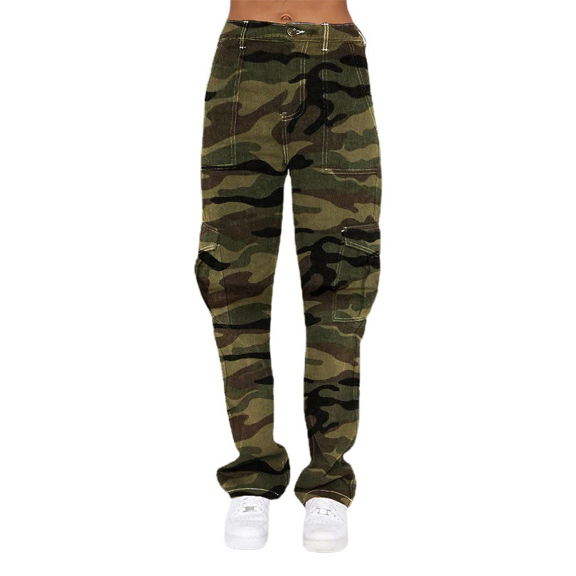 Europa y América transfronteriza 2023 nuevos pantalones vaqueros de las mujeres de la personalidad suelta bolsillo de camuflaje pantalones de moda image 1