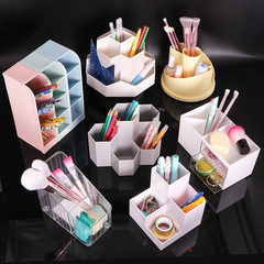 Diamond-shaped PP plastic pen holder, large-capacity office desk storage stationery box, multi-functional five-compartment pen organizer