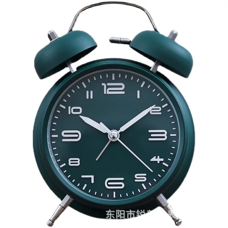 Directo de fábrica batería creativa de metal de 4 pulgadas palabra tridimensional campana despertador estudiante dormitorio mudo reloj con luz de noche