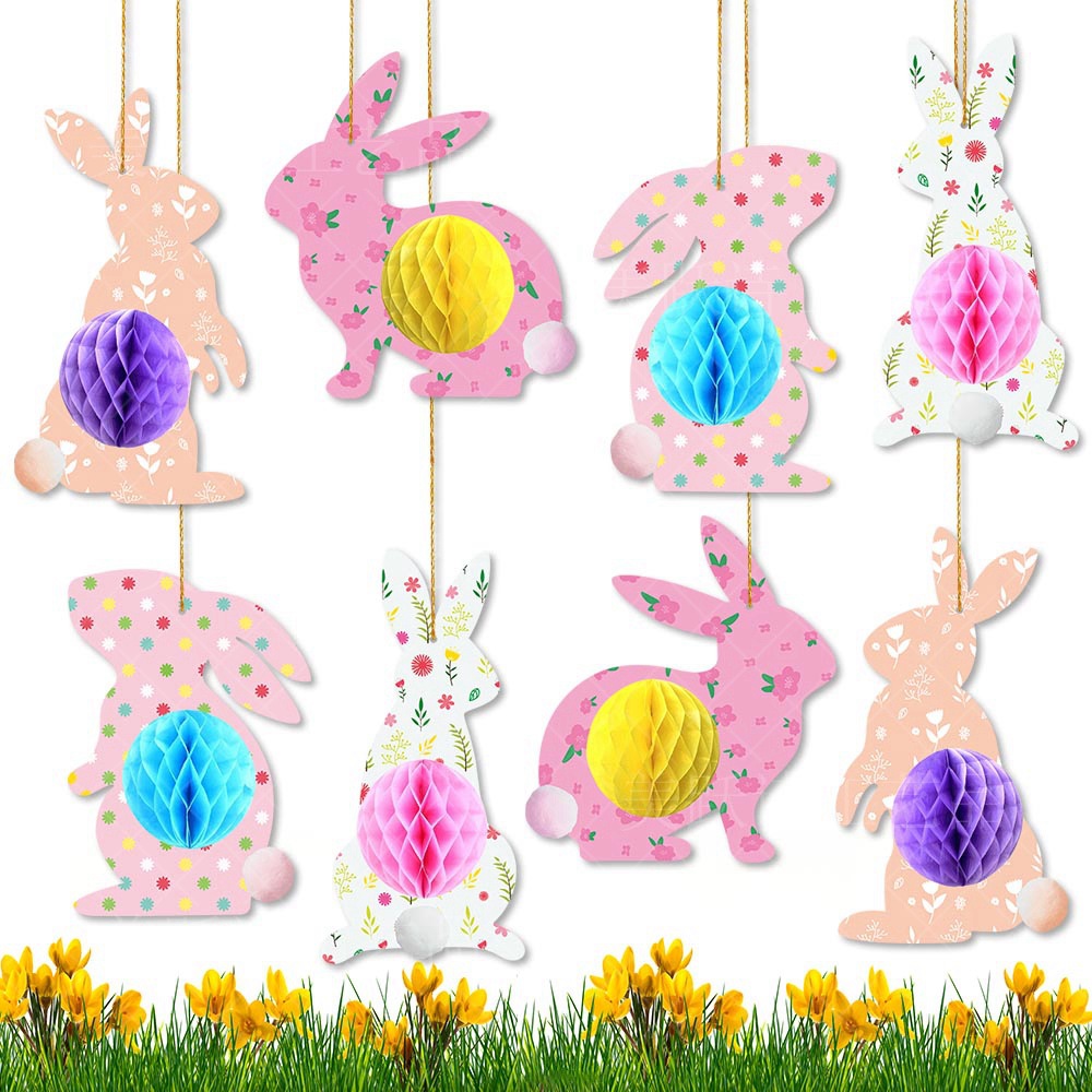 2024 nueva decoración del Partido de Pascua adornos colgantes conejo panal colgante conejo carnaval decoraciones