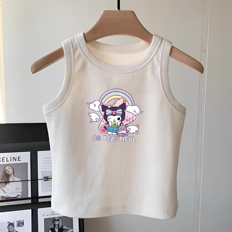 Girls' Clothing Pure Cotton White Sleeveless T-Shirt Vest Summer Middle and Large Children's Fashionable and Versatile Suspender Tops for Outer Wear