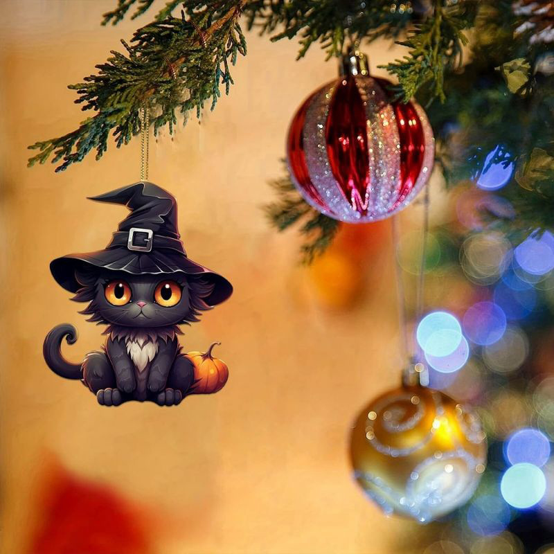 Amazon Halloween decoración de árbol de navidad adorable acrílico gato colgante de decoración de fiestas familiares colgante image 4