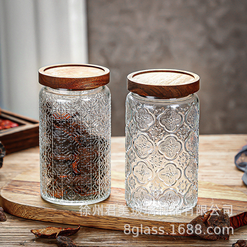 Nuevo estilo chino Begonia flor vidrio sellado almacenamiento tarro hogar cocina almacenamiento tarro té mandarina cáscara gran capacidad almacenamiento tarro