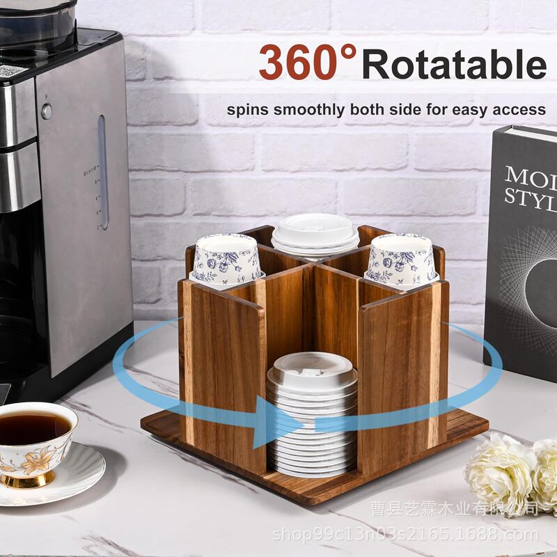 Acacia Wood Disposable Paper Cup Storage Rack Four-Compartment Wooden Cup Holder Coffee Shop Milk Tea Shop Desktop Cup Organizer