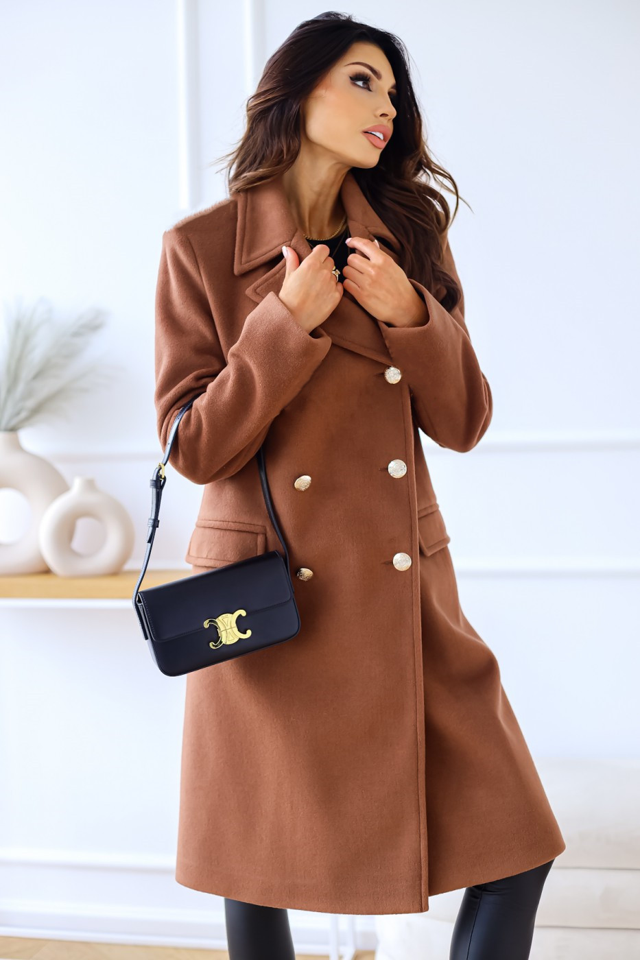 Women's Fashion Solid Color Patchwork Double Breasted Coat Woolen Coat display picture 1