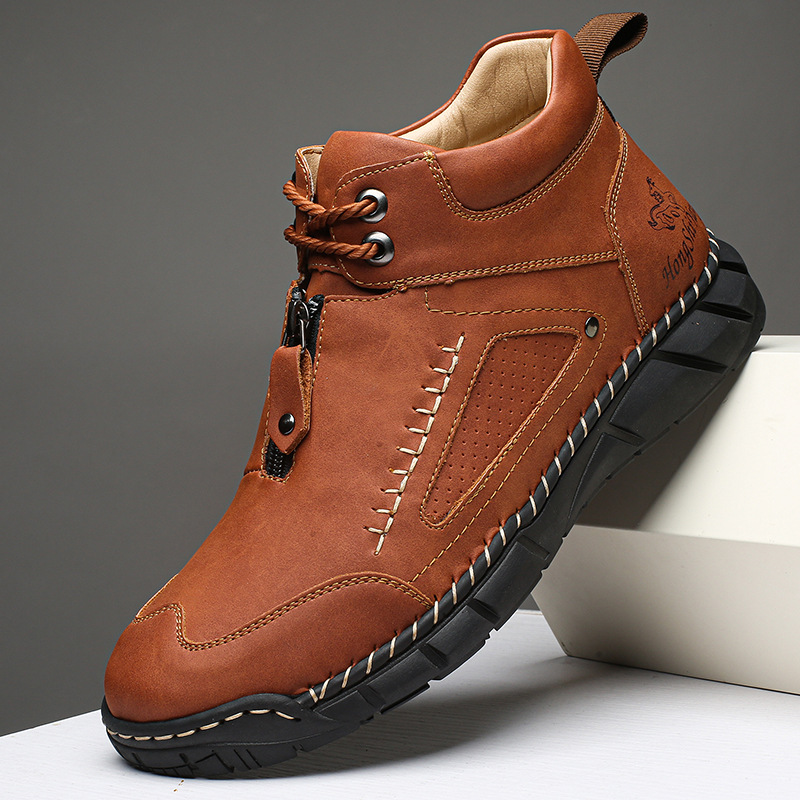 Boots martin en cuir pour homme à lacets et fermeture éclair_voghion.com