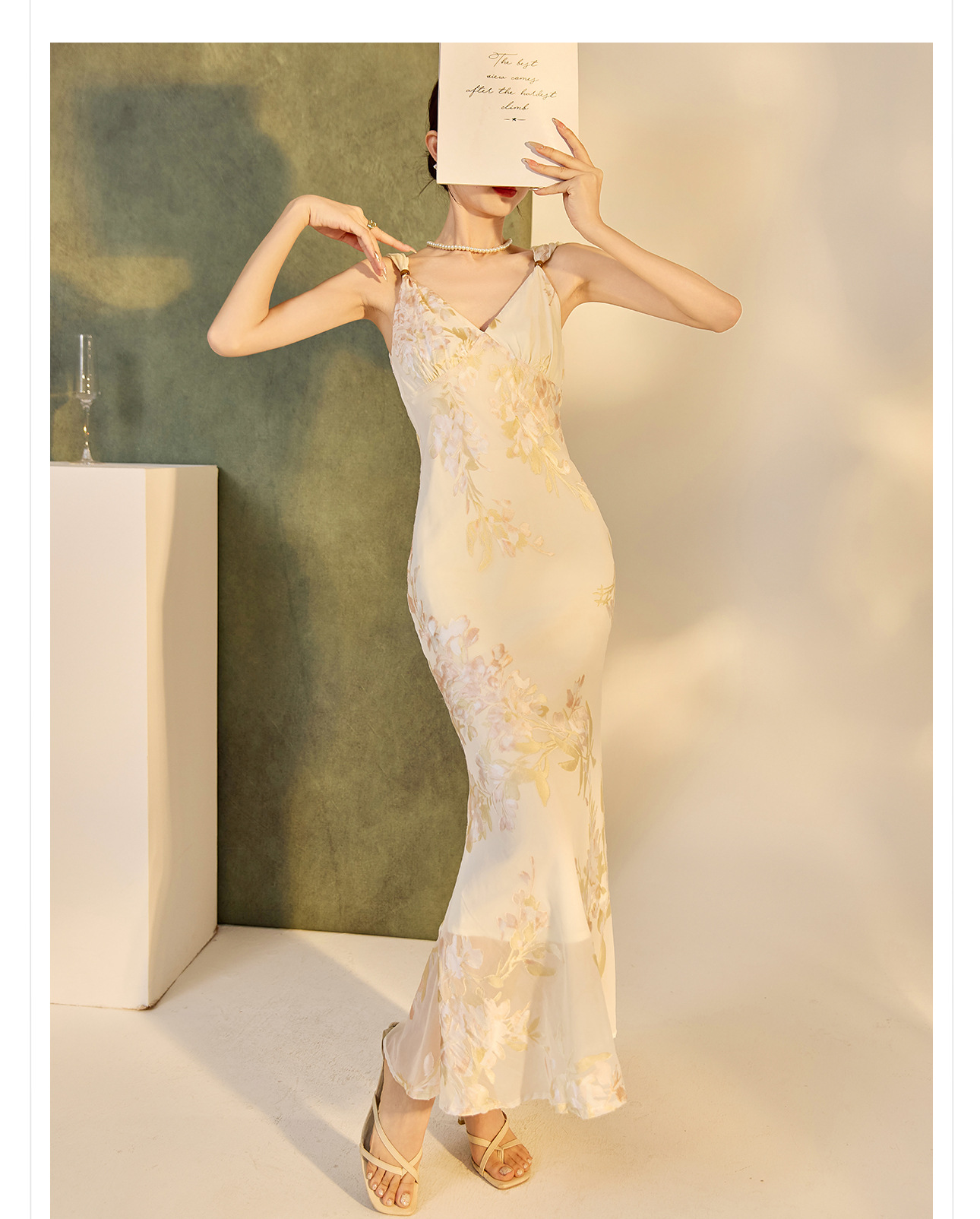 Váy bodycon ôm sát họa tiết phong cách Trung Hoa mùa hè, chất rayon mềm mại — Màu trắng be chi tiết 17
