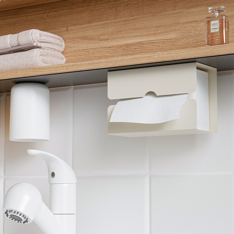 Face Towel Storage Box under the Mirror Cabinet Bathroom Wall-Mounted Cotton Soft Tissue Box Bathroom Storage Rack Magnetic Removable