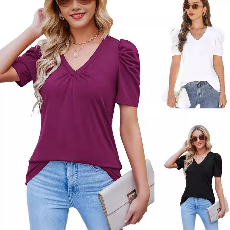 2023 трансграничная Весна и лето Новая независимая станция Amazon, горячая Распродажа, футболка с короткими рукавами, однотонный Свободный Топ, женская одежда для внешней торговли