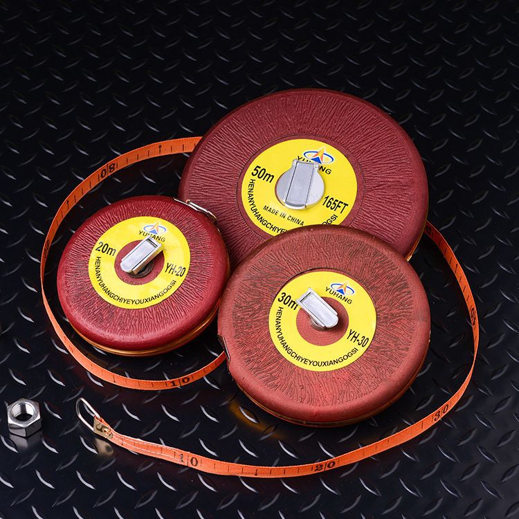厂家批发麻布尺 手摇式布卷尺圆盘尺30米50米100米红布尺一件代发
