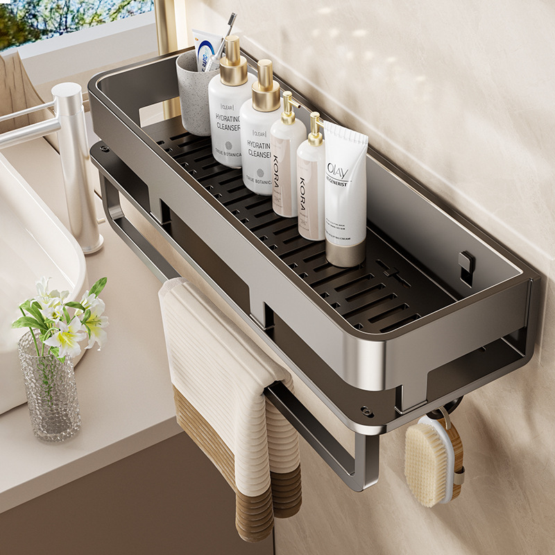 Gun Gray Bathroom Storage Rack Bathroom Toilet Washbasin Punch-Free Wall-Mounted Bathroom Balcony Storage Shelf