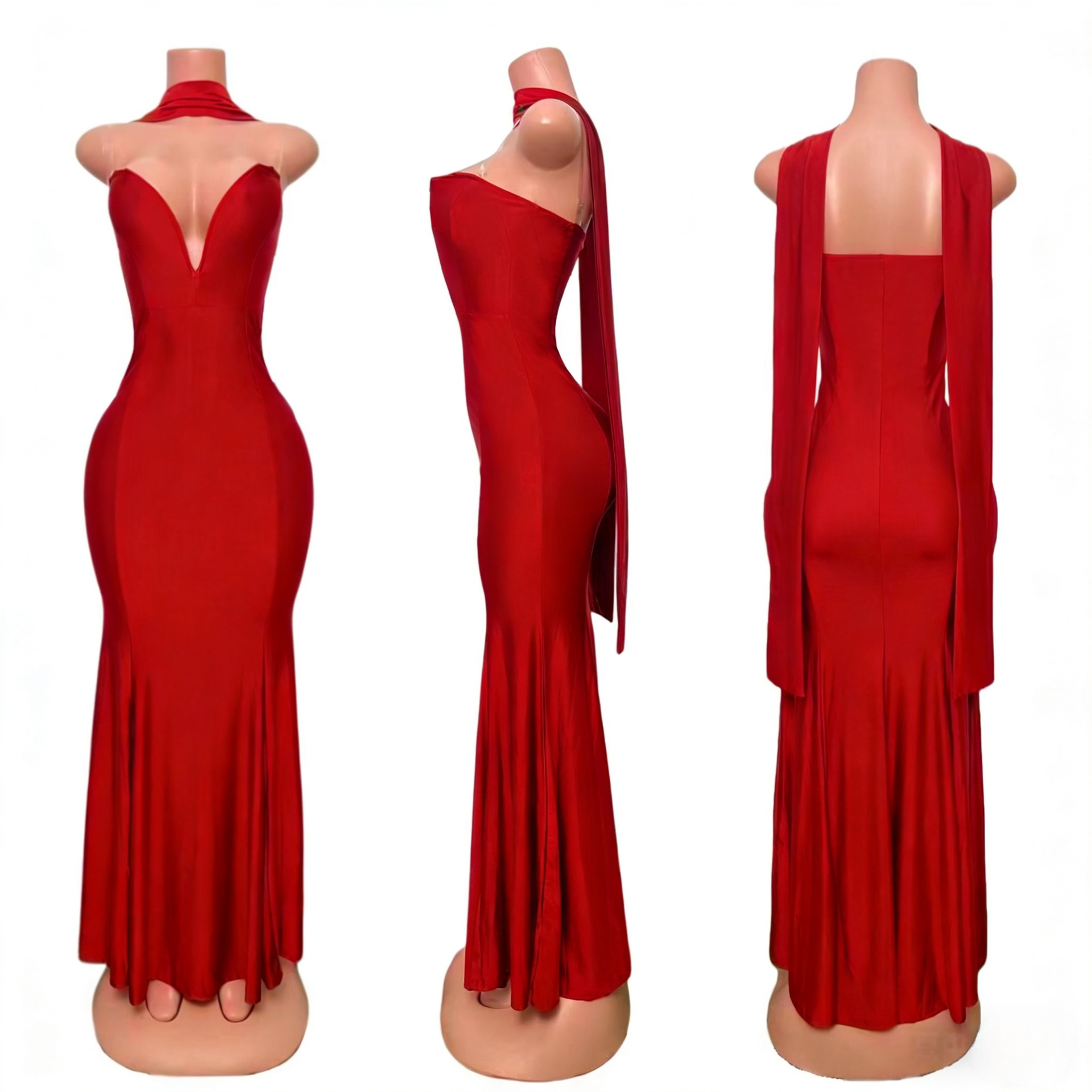 Robe de soirée dos nu avec décolleté en v et coupe sirène_voghion.com