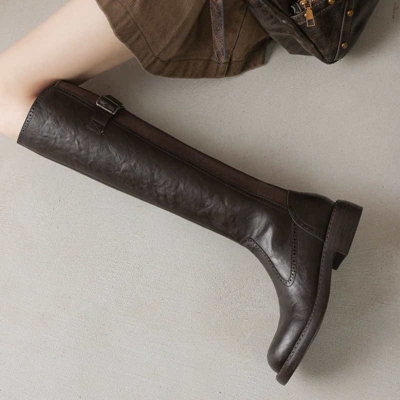 Fleece demi-season leather high boots