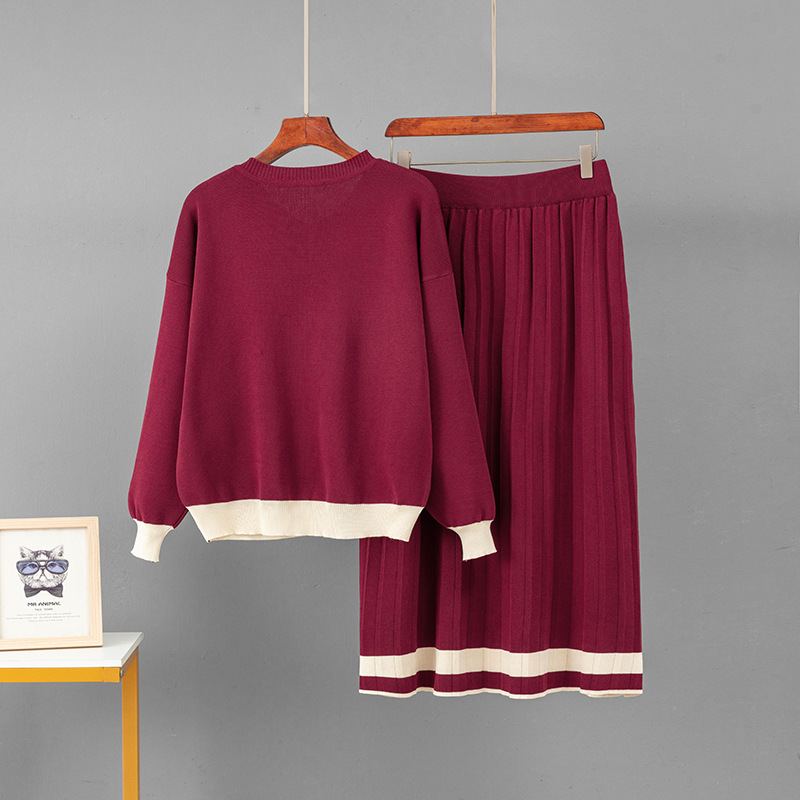 Women's Knitted Two Piece Cardigan And A-line Skirt Set Casual_voghion.com