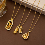 沙金镶钻福禄葫芦项链旋转吊坠中式首饰女士如意高级感锁骨链批发