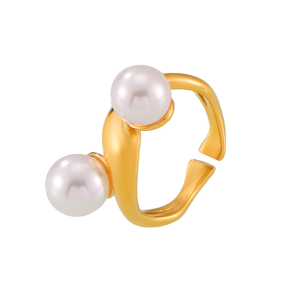 Simple Geometric Shape Irregular Imitation Pearl Opening Ring Women's Ring Ins Cold Style Niche Design_voghion.com