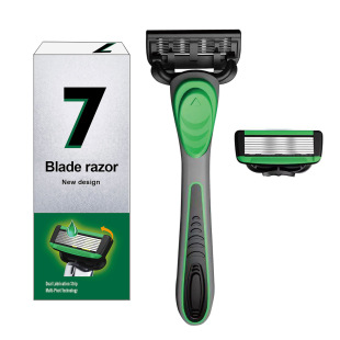 New 7-layer razor 7-layer blade replaceable knife head razor manual rubber handle hair scraper 1+2 Packaging